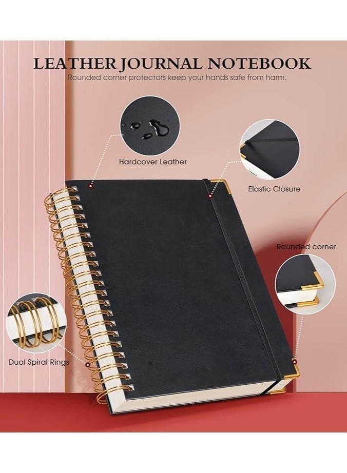 SUZZ A4 Hardcover Spiral Notebook 300 Pages, Premium 110GSM Thick Lined Paper Notebook With Metal Rounded Include 12pcs Index Tabs, Good Choose For Work,School, Journal, Black - Image 2