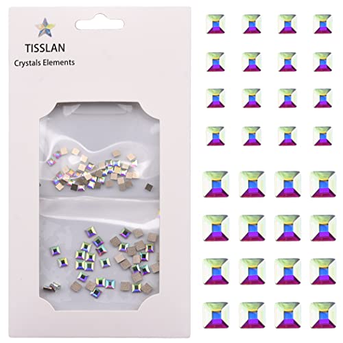 Tisslan 100pcs Square Crystal AB Flatback Rhinestones Mix 2 Sizes 3D Nail Art Jewels Decoration Stones Supplies - Image 1