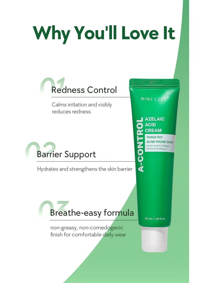 NINELESS A-Control Azelaic Acid Cream – Korean Blemish Clear Moisturizer for Face - Acne-Fighting & Hydrating for Clearer Skin - Blemish Relief, Soothing Recovery, 1.69oz. - Image 3