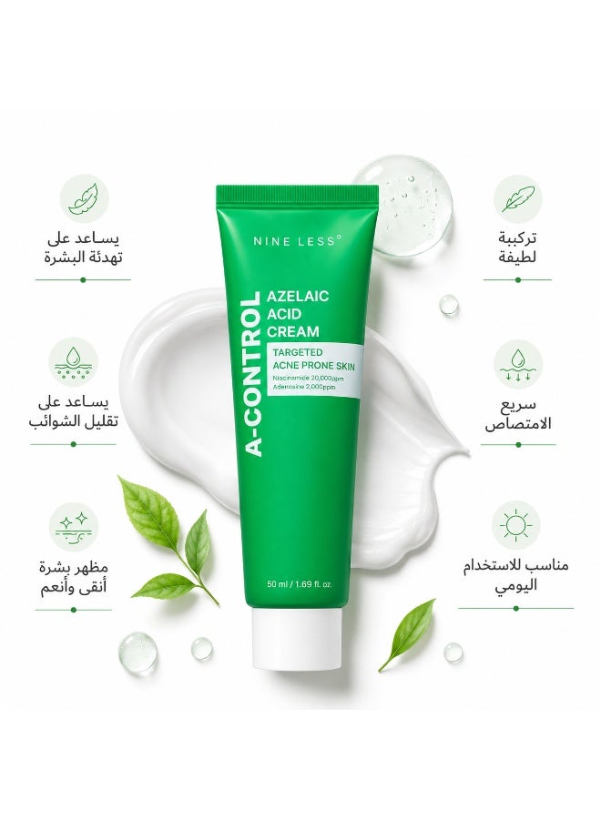 NINELESS A-Control Azelaic Acid Cream – Korean Blemish Clear Moisturizer for Face - Acne-Fighting & Hydrating for Clearer Skin - Blemish Relief, Soothing Recovery, 1.69oz. - Image 1