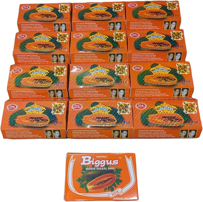 Asantee Thai Papaya Herbal Skin Whitening Soap 125g Pack of 12 - Image 1