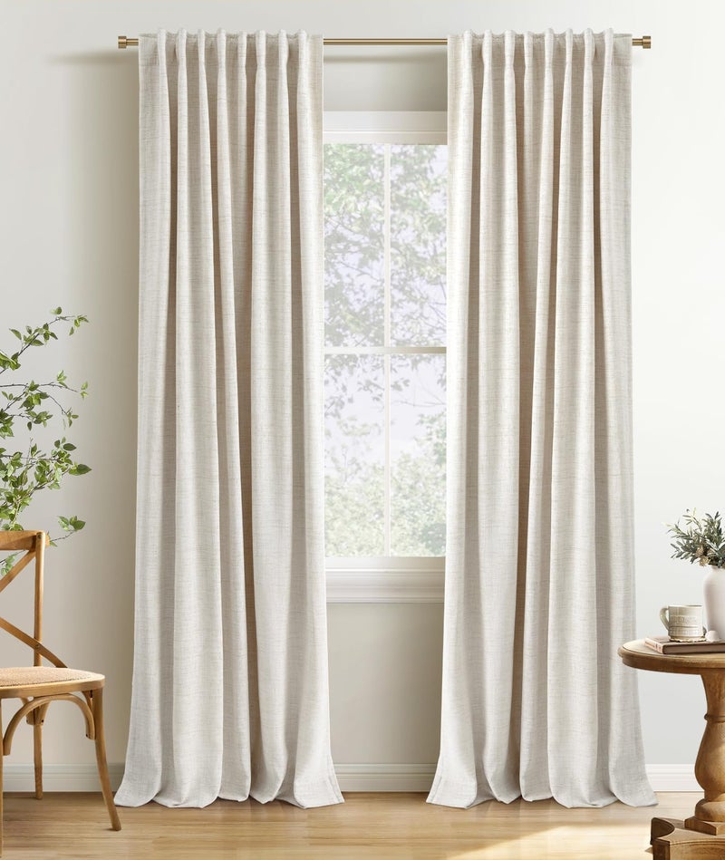 INOVADAY 100% Blackout Curtains 84 Inches Long 2 Panels Set, Back Tab/Rod Pocket Linen Blackout Curtains for Bedroom, Thermal Insulated Window Drapes - Cream, W50 X L84 - Image 1