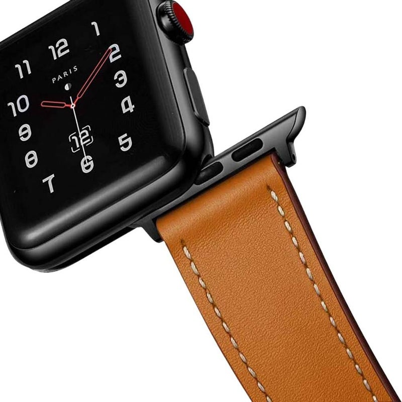 سوار ساعة ذكية سوار جلدي كلاسيكي متوافق باللون بني قابل للتعديل مع Apple Watch 38/40/41/42/44/45/49mm بملاءمة قابلة للتعديل وحزام بديل - Image 5