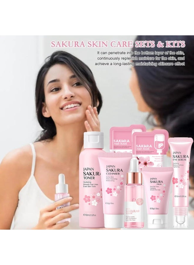 Laikou Skin Care Set Sakura Women Beauty Gift Sets Korean Skin Care Kit- Cleanser,Serum,Face Cream,Toner,Eye Cream,Mud Mask-Skin Care Routine Kit (One Size, Cherry Blossom-StyleA-Bae Moisturizing) - Image 5