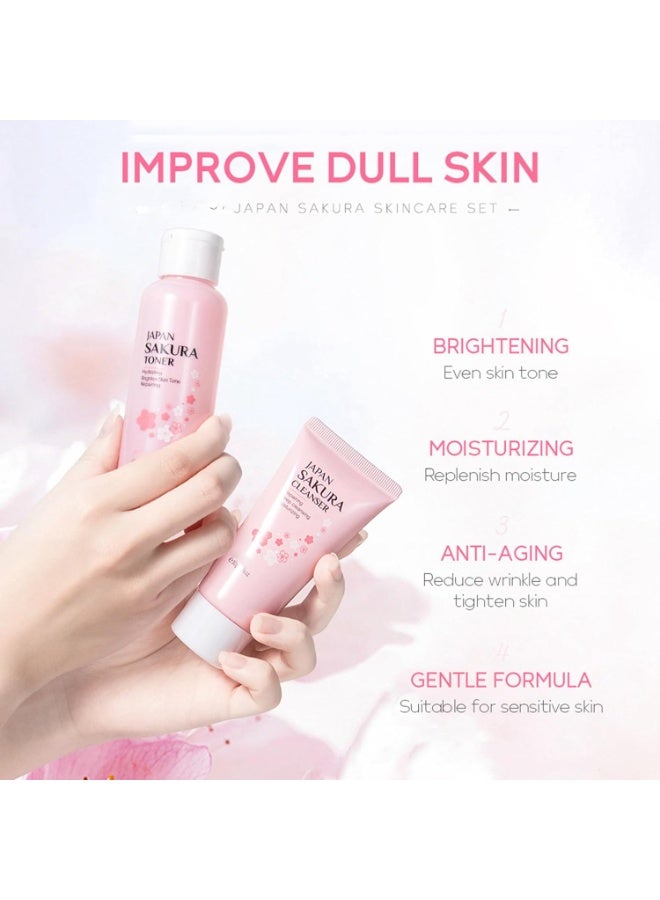 Laikou Skin Care Set Sakura Women Beauty Gift Sets Korean Skin Care Kit- Cleanser,Serum,Face Cream,Toner,Eye Cream,Mud Mask-Skin Care Routine Kit (One Size, Cherry Blossom-StyleA-Bae Moisturizing) - Image 2