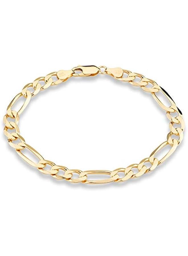 Arabest 18K Gold Over Sterling Silver Italian 7mm Solid Diamond-Cut Figaro Link Chain Bracelet for Men 7, 7.5, 8, 8.5, 9 Inch 925 Made in Italy - Image 1