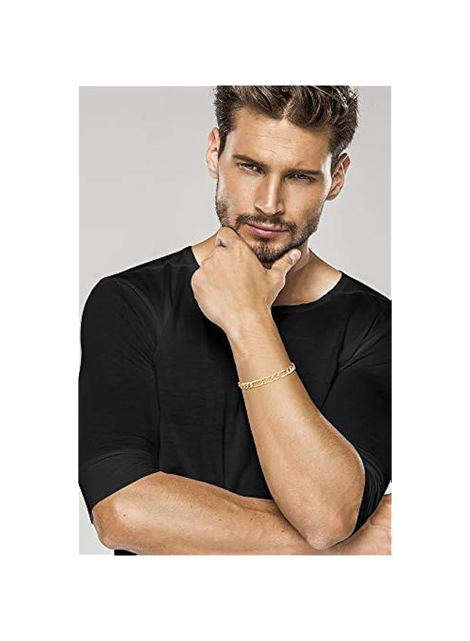 Arabest 18K Gold Over Sterling Silver Italian 7mm Solid Diamond-Cut Figaro Link Chain Bracelet for Men 7, 7.5, 8, 8.5, 9 Inch 925 Made in Italy - Image 2