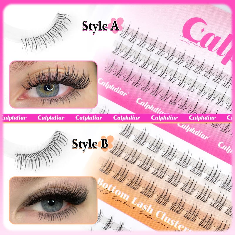 calphdiar Bottom Lashes Natural Bottom Lash Clusters 4 Styles Lower Eyelash Extension Individual Lashes 216pcs Clear Thin Band Bottom Eyelashes Clusters DIY Lower Lashes Extensions by calphdiar - Image 3
