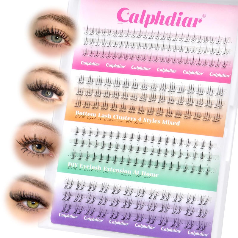 calphdiar Bottom Lashes Natural Bottom Lash Clusters 4 Styles Lower Eyelash Extension Individual Lashes 216pcs Clear Thin Band Bottom Eyelashes Clusters DIY Lower Lashes Extensions by calphdiar - Image 1