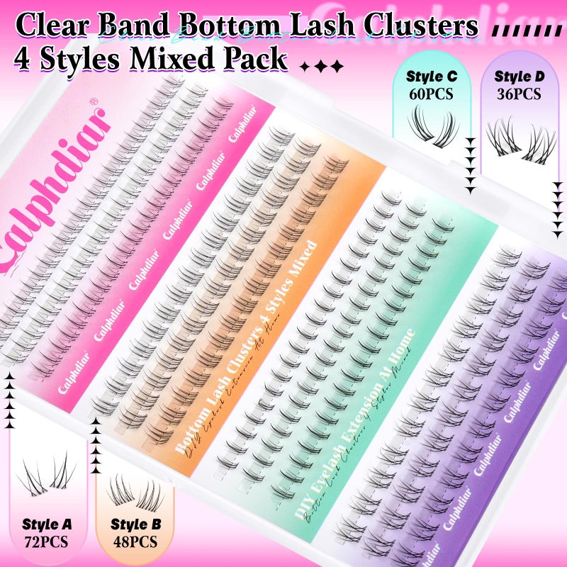 calphdiar Bottom Lashes Natural Bottom Lash Clusters 4 Styles Lower Eyelash Extension Individual Lashes 216pcs Clear Thin Band Bottom Eyelashes Clusters DIY Lower Lashes Extensions by calphdiar - Image 2