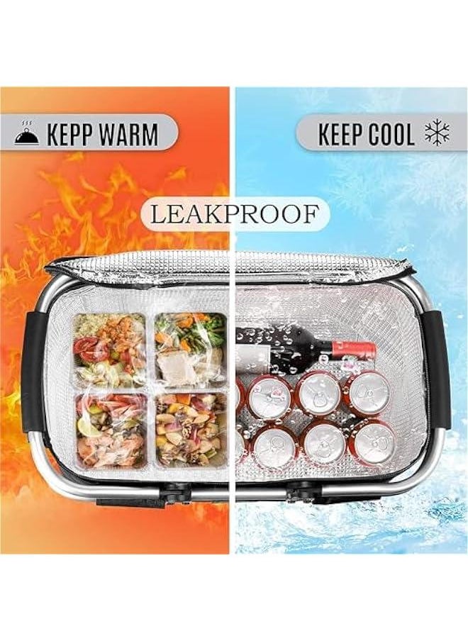 HOOKOR - Durku Large Picnic Basket 35L,Strong Aluminum Frame Waterproof Lining Design for Easy Storage,Take it Camping, Picnic,Lake Trips or Family Vacations,Keeps Food Cold,Internal Support Does Not Collaps - Image 1