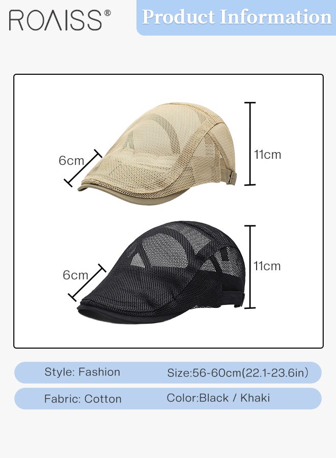 roaiss 2 Pcs Men's Mesh Cap Breathable Summer Newsboy Hat Adjustable Duckbill Ivy Gatsby Cabbie Driving Hat Casual Beret, Fashion Forward Cap - Image 2