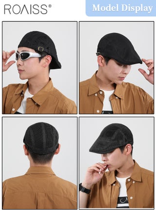 2 Pcs Men's Mesh Cap Breathable Summer Newsboy Hat Adjustable Duckbill Ivy Gatsby Cabbie Driving Hat Casual Beret, Fashion Forward Cap - view 3