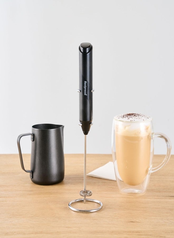 Restaurantware-Restpresso Electric Milk Frother, 1 Battery-Operated Electric Foam Maker - With Stand, Stainless Steel Whisk, Black Handheld Coffee Frother, For Cappuccino, Matcha Or Latte - Image 3