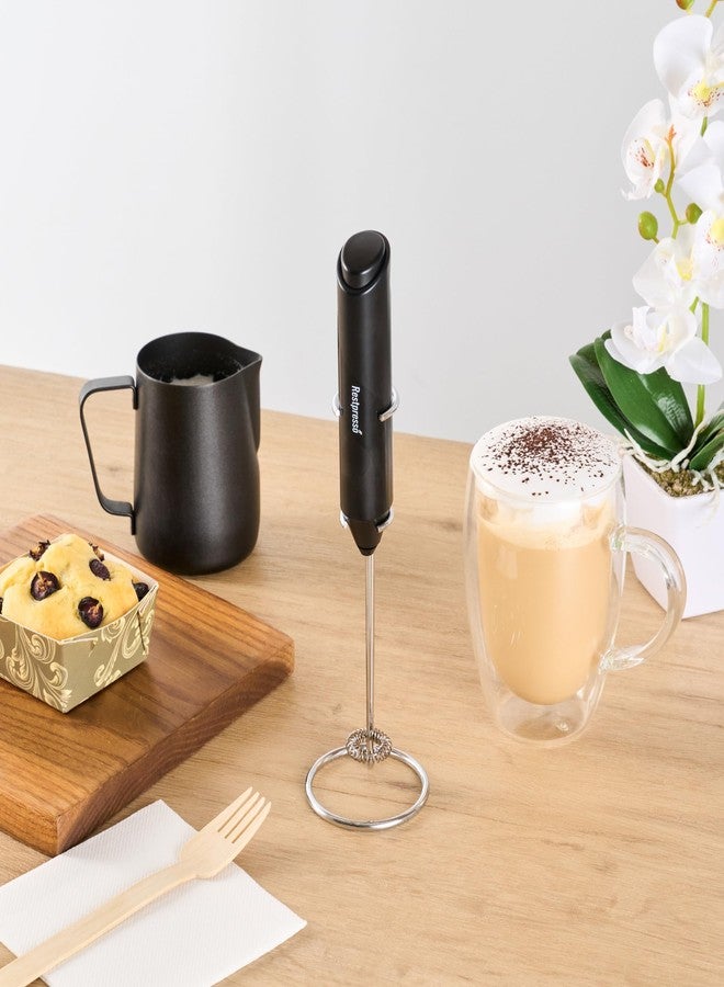 Restaurantware-Restpresso Electric Milk Frother, 1 Battery-Operated Electric Foam Maker - With Stand, Stainless Steel Whisk, Black Handheld Coffee Frother, For Cappuccino, Matcha Or Latte - Image 4