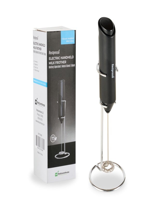 Restaurantware-Restpresso Electric Milk Frother, 1 Battery-Operated Electric Foam Maker - With Stand, Stainless Steel Whisk, Black Handheld Coffee Frother, For Cappuccino, Matcha Or Latte - Image 2