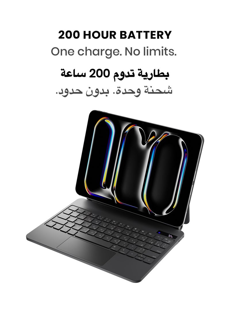 TinyMoose SpacePad Pro iPad Magic Keyboard for iPad – 5-Way Multi-Touchpad, LED Display, 7-Color Backlit, Scissor Keys, Bluetooth 5.0, Adjustable Stand – Compatible with iPad Pro 11 (M4) – Carbon Black – Supports English & Arabic - Image 5