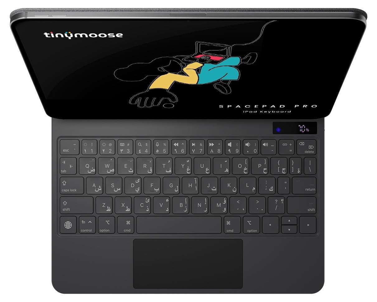 SpacePad Pro iPad Magic Keyboard for iPad – 5-Way Multi-Touchpad, LED Display, 7-Color Backlit, Scissor Keys, Bluetooth 5.0, Adjustable Stand – Compatible with iPad Pro 11 (M4) – Carbon Black – Supports English & Arabic