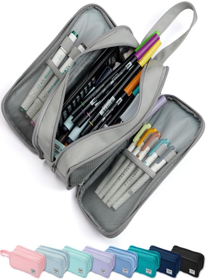 SPACEMATE Pencil Case Pouch Box Bag School Supplies Girls Boys Kids, Cute Preppy Stuff Big Capacity Aesthetic Pen Organizer, Back to College Stationary, Gray, Extra Large Style, 2300ml - Image 1