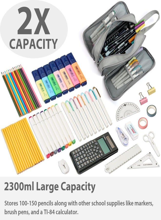 SPACEMATE Pencil Case Pouch Box Bag School Supplies Girls Boys Kids, Cute Preppy Stuff Big Capacity Aesthetic Pen Organizer, Back to College Stationary, Gray, Extra Large Style, 2300ml - Image 2