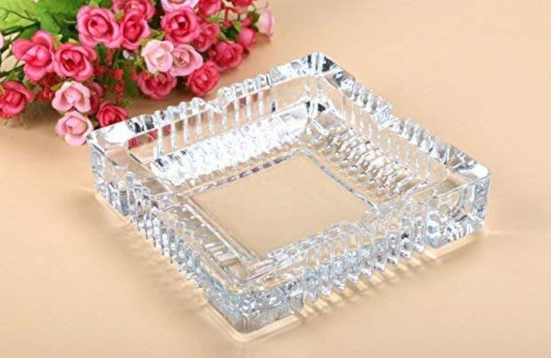 Pure Source India Crystal Clear Glass Ashtray for cigarette,This Smocking Tray Is Big Enough And Premium In Quality,Weight Is About 500 Grams - Image 1