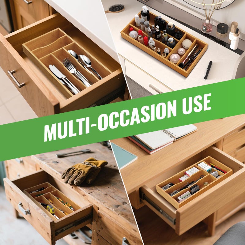 Bayting Small Silverware Organizer, Bamboo Kitchen Drawer Cutlery Organizer, Utensil Holder, Flatware Organizer Tray (14.2"x6.7"x1.6") - Image 4