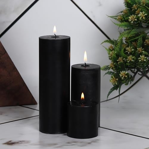 PROSPERRO LUMO By Parkash Candles Unscented Pillar Candles Set of 3 || 2x2, 2x4, 2x6 Inches || Paraffin Wax Candles || Home Decor (Black) - Image 3