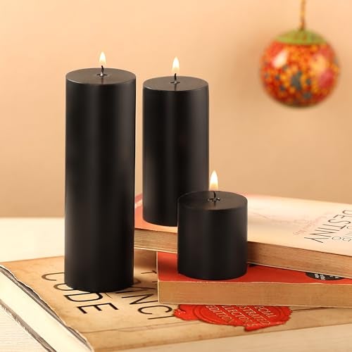 PROSPERRO LUMO By Parkash Candles Unscented Pillar Candles Set of 3 || 2x2, 2x4, 2x6 Inches || Paraffin Wax Candles || Home Decor (Black) - Image 1