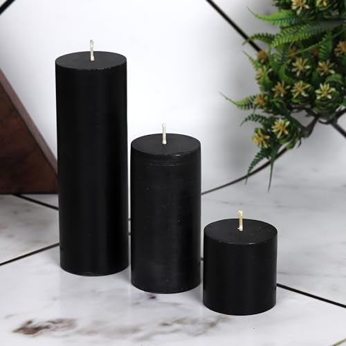 PROSPERRO LUMO By Parkash Candles Unscented Pillar Candles Set of 3 || 2x2, 2x4, 2x6 Inches || Paraffin Wax Candles || Home Decor (Black) - Image 2