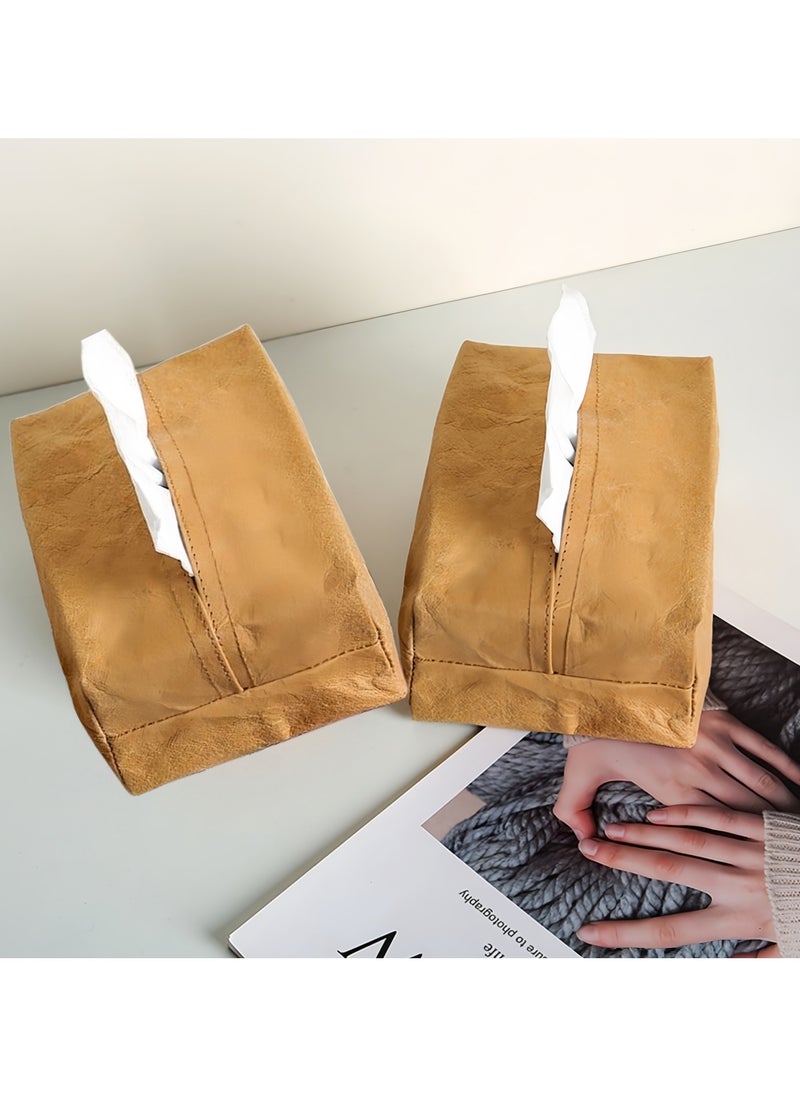 DRAVEN - GG - Brown paper Tissue Box Cover Holder – Home Decorations for Living Room, Bedroom and Office, Tissue Box Cover for Car - Image 1