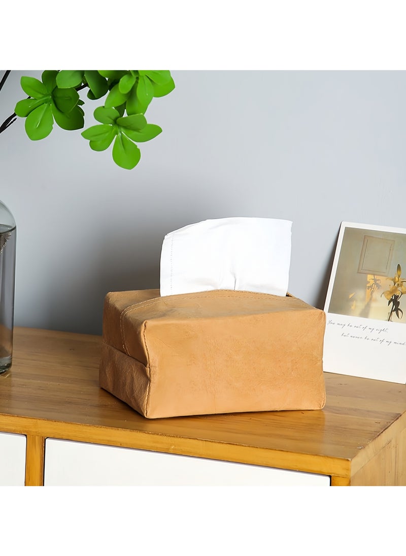 DRAVEN - GG - Brown paper Tissue Box Cover Holder – Home Decorations for Living Room, Bedroom and Office, Tissue Box Cover for Car - Image 1