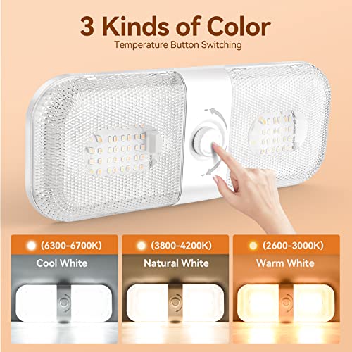 LILTSDRAE RV Lights Interior 1700LM，3 Color 12V Volt Led Light, Super Bright 120 LEDs Dome Light Fixture for RV Accessories/Camper/Car/Trailer/Boat(Crystal Finish/(Cold +Warm+Natural Light) 2PCS) - Image 2