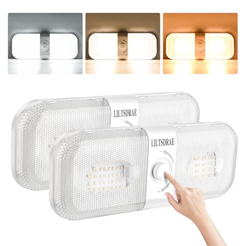 LILTSDRAE RV Lights Interior 1700LM，3 Color 12V Volt Led Light, Super Bright 120 LEDs Dome Light Fixture for RV Accessories/Camper/Car/Trailer/Boat(Crystal Finish/(Cold +Warm+Natural Light) 2PCS) - Image 1