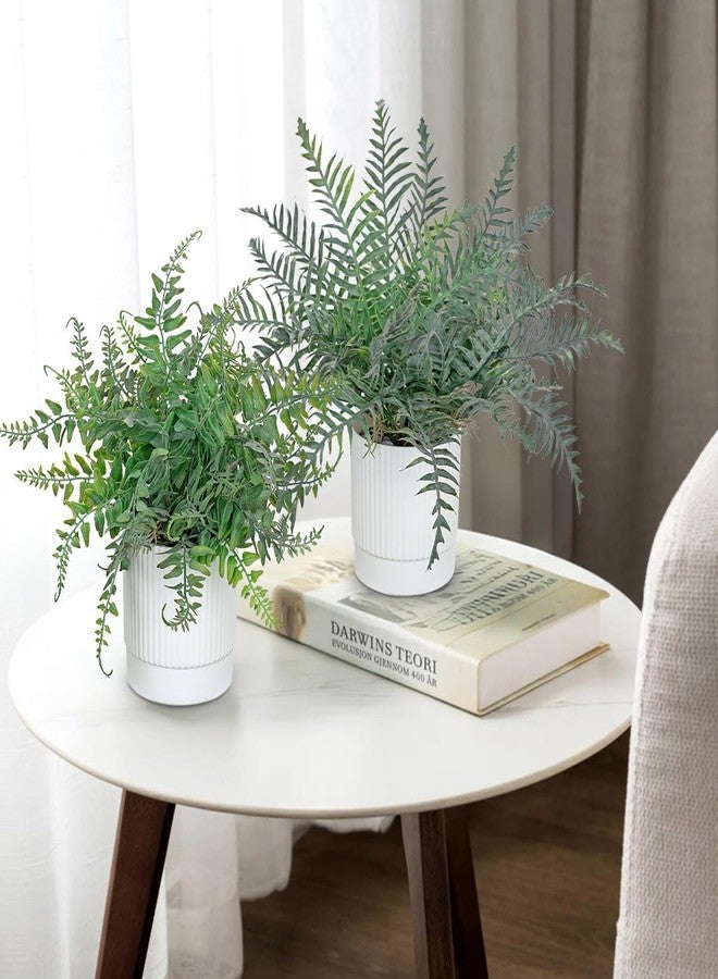GnFlus Set of 2 Fake Plant Boston Fern Potted Artificial Plants Small Artificial Desk Plant with Potted Pots for Shelf Desk Home Bathroom Farmhouse Room Office Kitchen Farmhouse Coffee Table Decor - Image 2