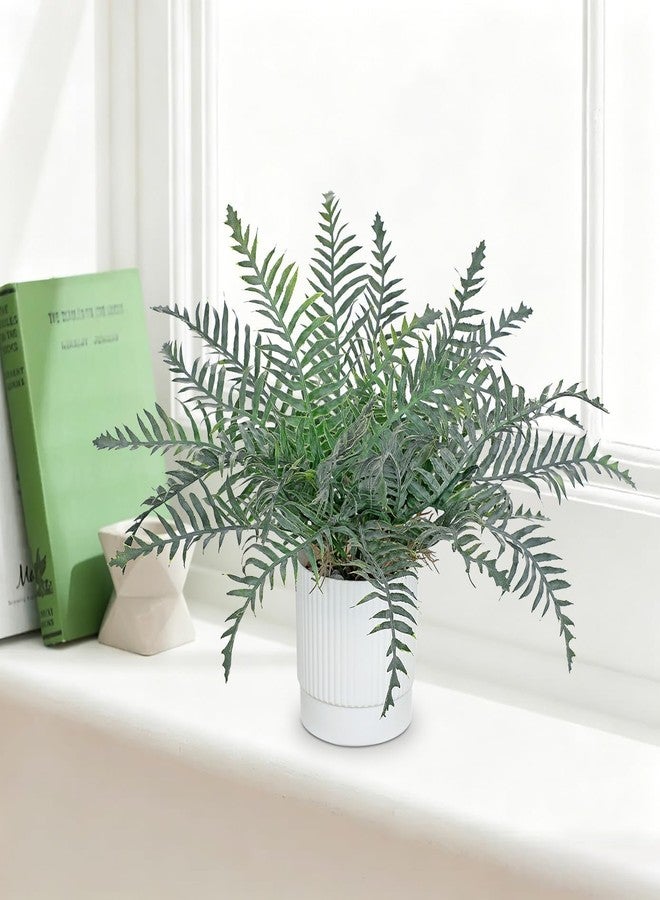 GnFlus Set of 2 Fake Plant Boston Fern Potted Artificial Plants Small Artificial Desk Plant with Potted Pots for Shelf Desk Home Bathroom Farmhouse Room Office Kitchen Farmhouse Coffee Table Decor - Image 5