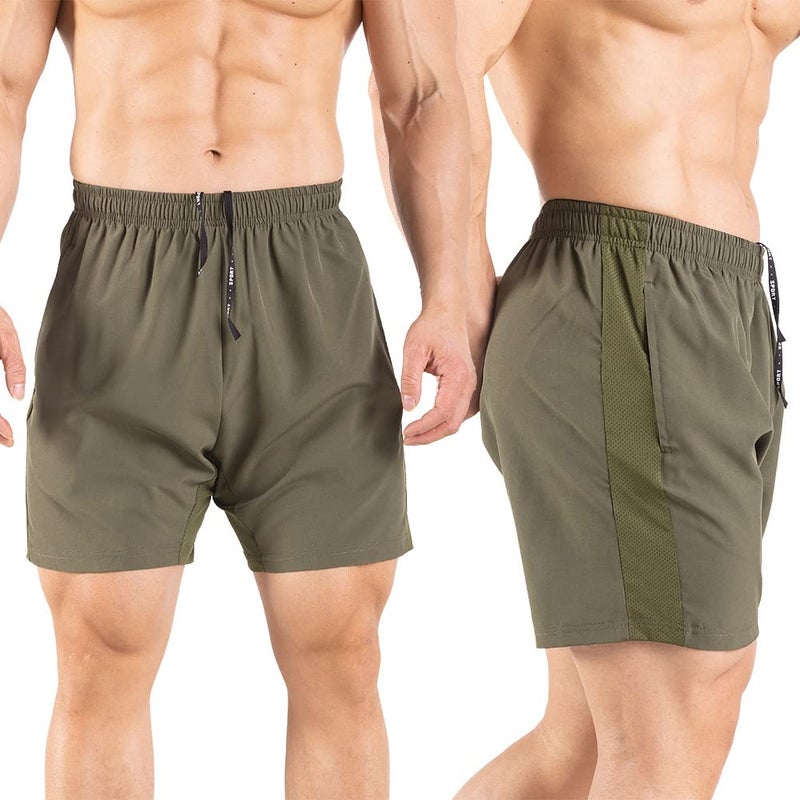 Gaglg Men's 5" Running Shorts 2 Pack Quick Dry Athletic Workout Gym Shorts with Zipper Pockets Black/Green,Medium - Image 3