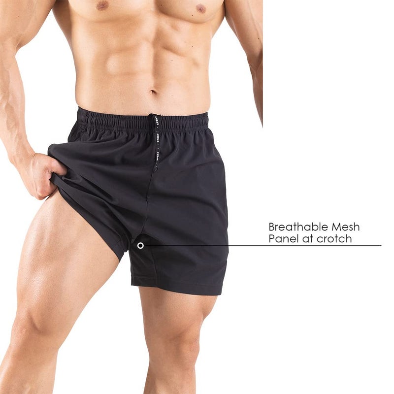 Gaglg Men's 5" Running Shorts 2 Pack Quick Dry Athletic Workout Gym Shorts with Zipper Pockets Black/Green,Medium - Image 4