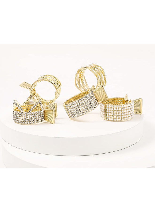 KINFENE 2 Pack Golden High Ponytail Hair Claw Clips Metal High Braids Clips Rhinestone Dress Up Hair Ring for Long Hair Horsetail Buckle Hair Ties Ponytail Hair Cuff Hair Bands (Crystal) - Image 3