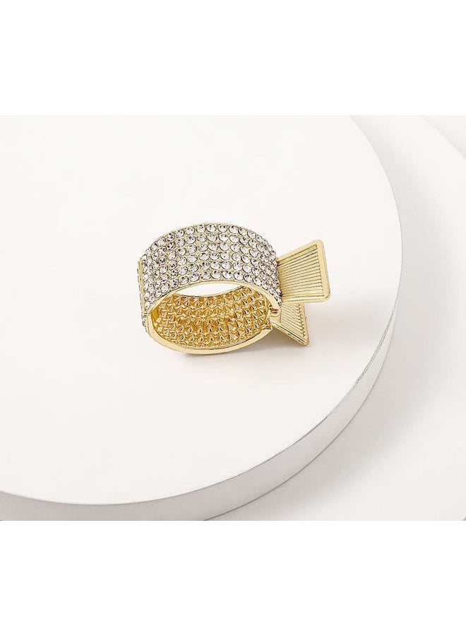 KINFENE 2 Pack Golden High Ponytail Hair Claw Clips Metal High Braids Clips Rhinestone Dress Up Hair Ring for Long Hair Horsetail Buckle Hair Ties Ponytail Hair Cuff Hair Bands (Crystal) - Image 4