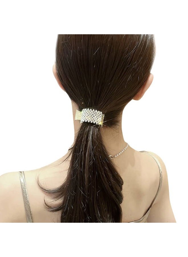 KINFENE 2 Pack Golden High Ponytail Hair Claw Clips Metal High Braids Clips Rhinestone Dress Up Hair Ring for Long Hair Horsetail Buckle Hair Ties Ponytail Hair Cuff Hair Bands (Crystal) - Image 2