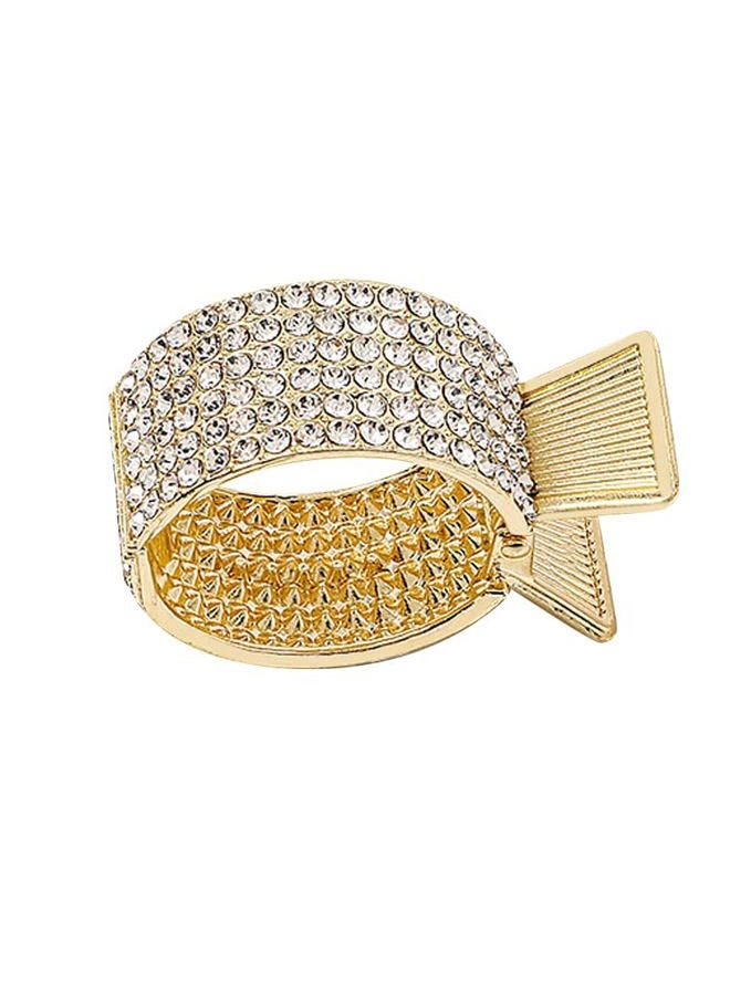 KINFENE 2 Pack Golden High Ponytail Hair Claw Clips Metal High Braids Clips Rhinestone Dress Up Hair Ring for Long Hair Horsetail Buckle Hair Ties Ponytail Hair Cuff Hair Bands (Crystal) - Image 1