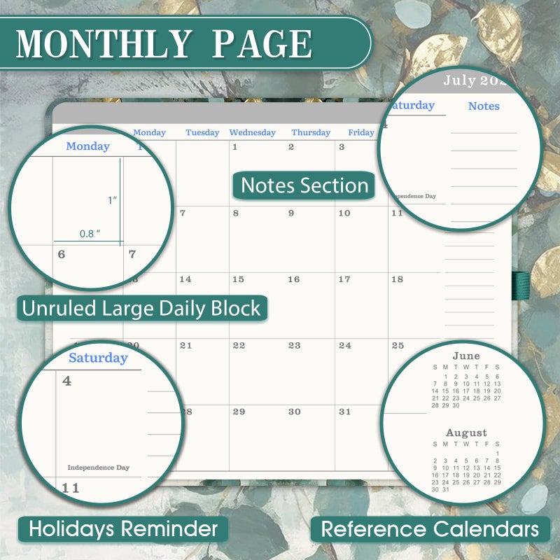 Makapoo 2026-2029 Pocket Planner/Calendar - 3 Year Planner 2026-2029, July 2026 - June 2029(36 Months), 6.3" x 3.7", 3 Year Monthly Planners with Inner Pocket, Pen Holder & Elastic Closure - Art Leaves - Image 5