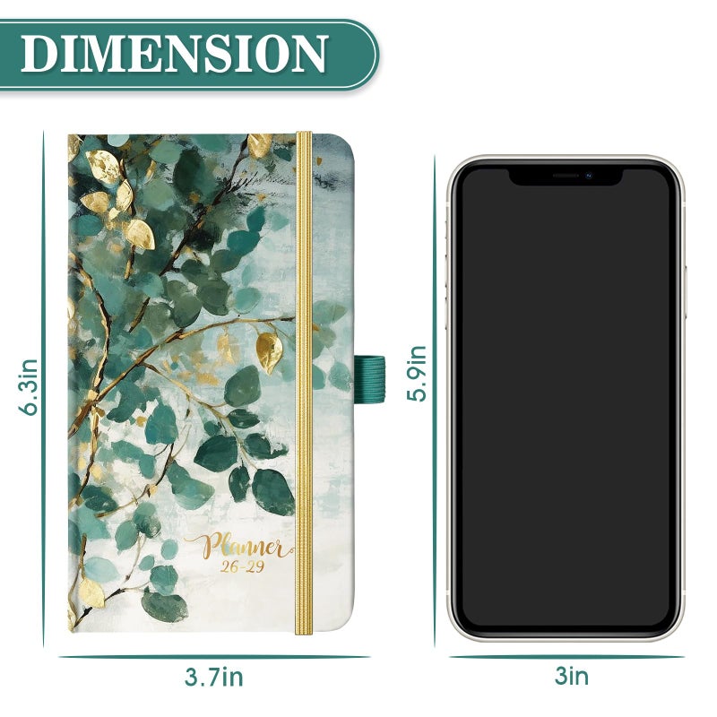 Makapoo 2026-2029 Pocket Planner/Calendar - 3 Year Planner 2026-2029, July 2026 - June 2029(36 Months), 6.3" x 3.7", 3 Year Monthly Planners with Inner Pocket, Pen Holder & Elastic Closure - Art Leaves - Image 3