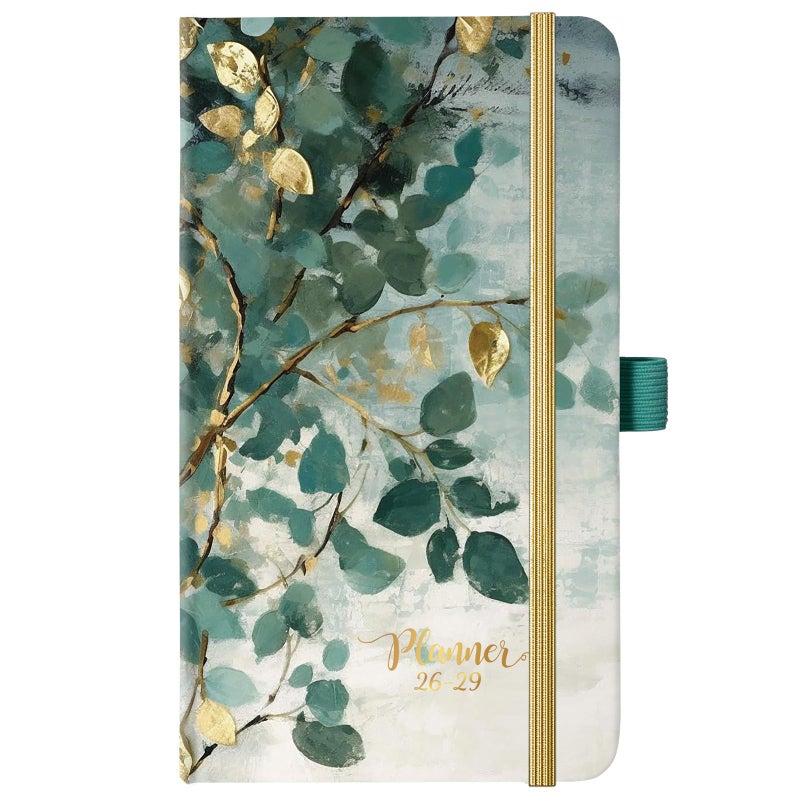 Makapoo 2026-2029 Pocket Planner/Calendar - 3 Year Planner 2026-2029, July 2026 - June 2029(36 Months), 6.3" x 3.7", 3 Year Monthly Planners with Inner Pocket, Pen Holder & Elastic Closure - Art Leaves - Image 1
