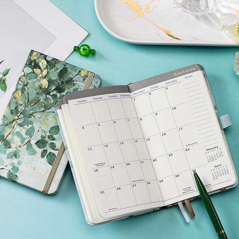 Makapoo 2026-2029 Pocket Planner/Calendar - 3 Year Planner 2026-2029, July 2026 - June 2029(36 Months), 6.3" x 3.7", 3 Year Monthly Planners with Inner Pocket, Pen Holder & Elastic Closure - Art Leaves - Image 2
