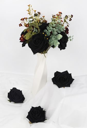 INSUNSIX Artificial Roses 16pcs Velvet Black Roses Artificial Flowers 3.94" Fake Black Roses for Wedding Flowers Black Rose Decor for Centerpieces Home Party Decor (Black) - Image 2