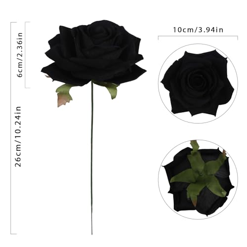 INSUNSIX Artificial Roses 16pcs Velvet Black Roses Artificial Flowers 3.94" Fake Black Roses for Wedding Flowers Black Rose Decor for Centerpieces Home Party Decor (Black) - Image 3