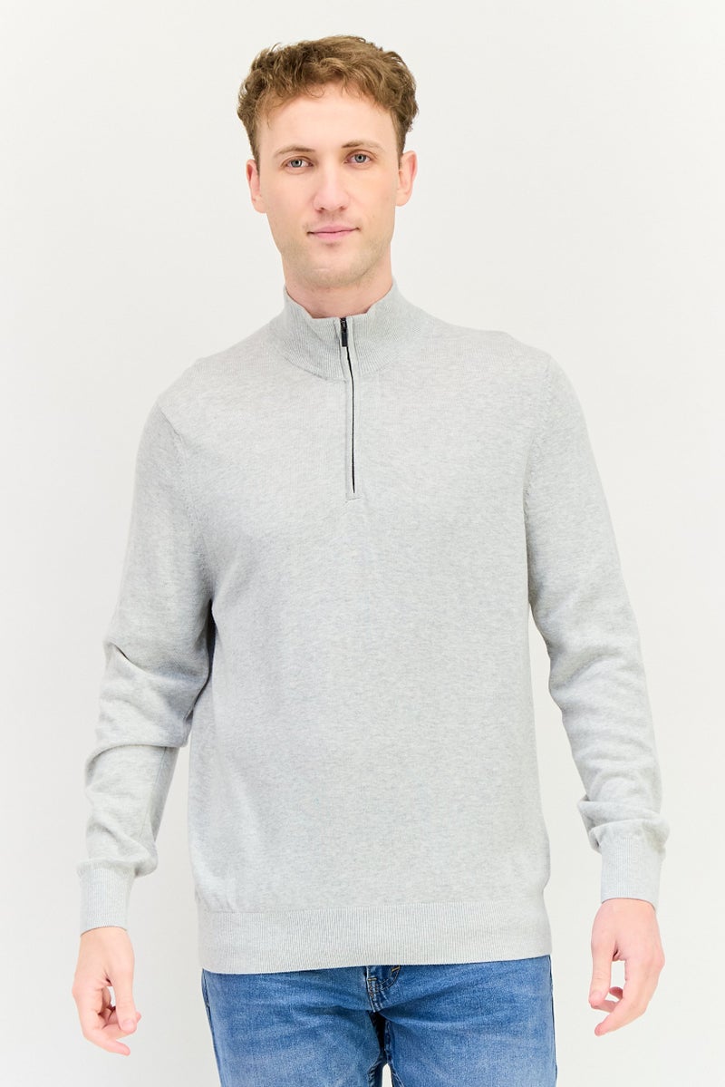 Celio Men Mock Neck Long Sleeve Heather Sweater, Light Grey - Image 1