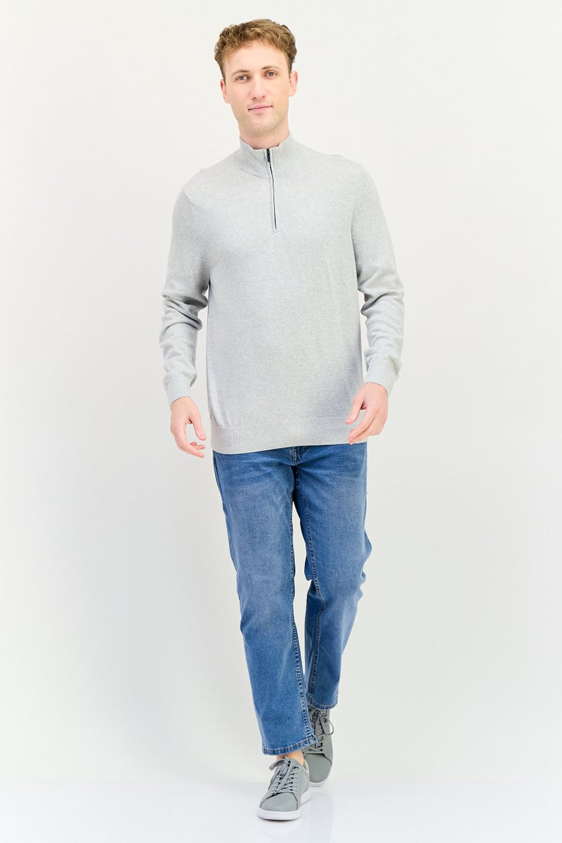 Celio Men Mock Neck Long Sleeve Heather Sweater, Light Grey - Image 4