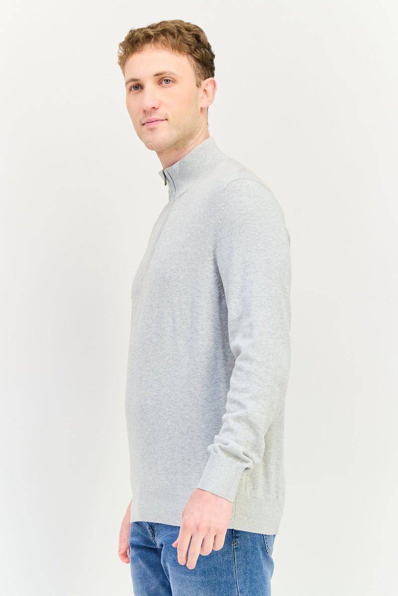 Celio Men Mock Neck Long Sleeve Heather Sweater, Light Grey - Image 3